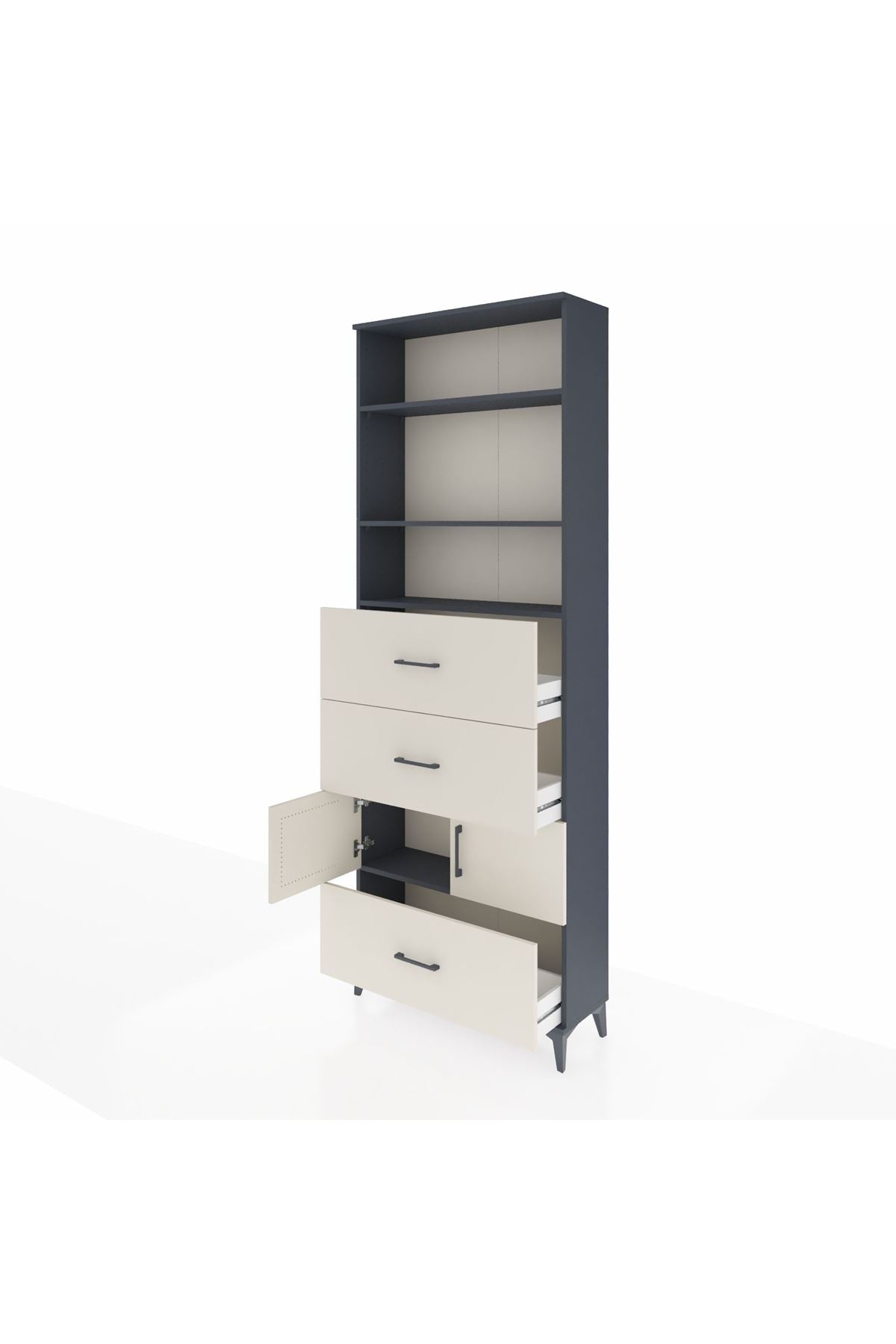 Arges Dolap 4 Raflı 3 Çekmeceli 2 Kapaklı 88x30x243 Antrasit-Aytaşı