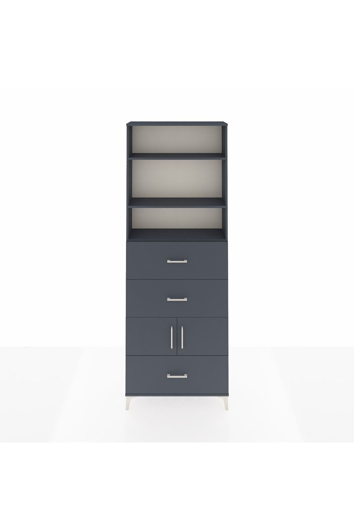 Arges Dolap 4 Raflı 3 Çekmeceli 2 Kapaklı 88x30x243 Antrasit-Antrasit