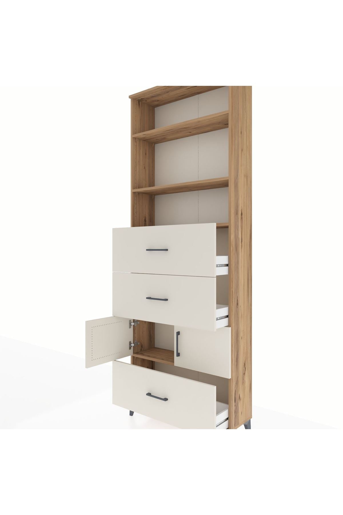 Arges Dolap 4 Raflı 3 Çekmeceli 2 Kapaklı 88x30x243 Çam-Aytaşı