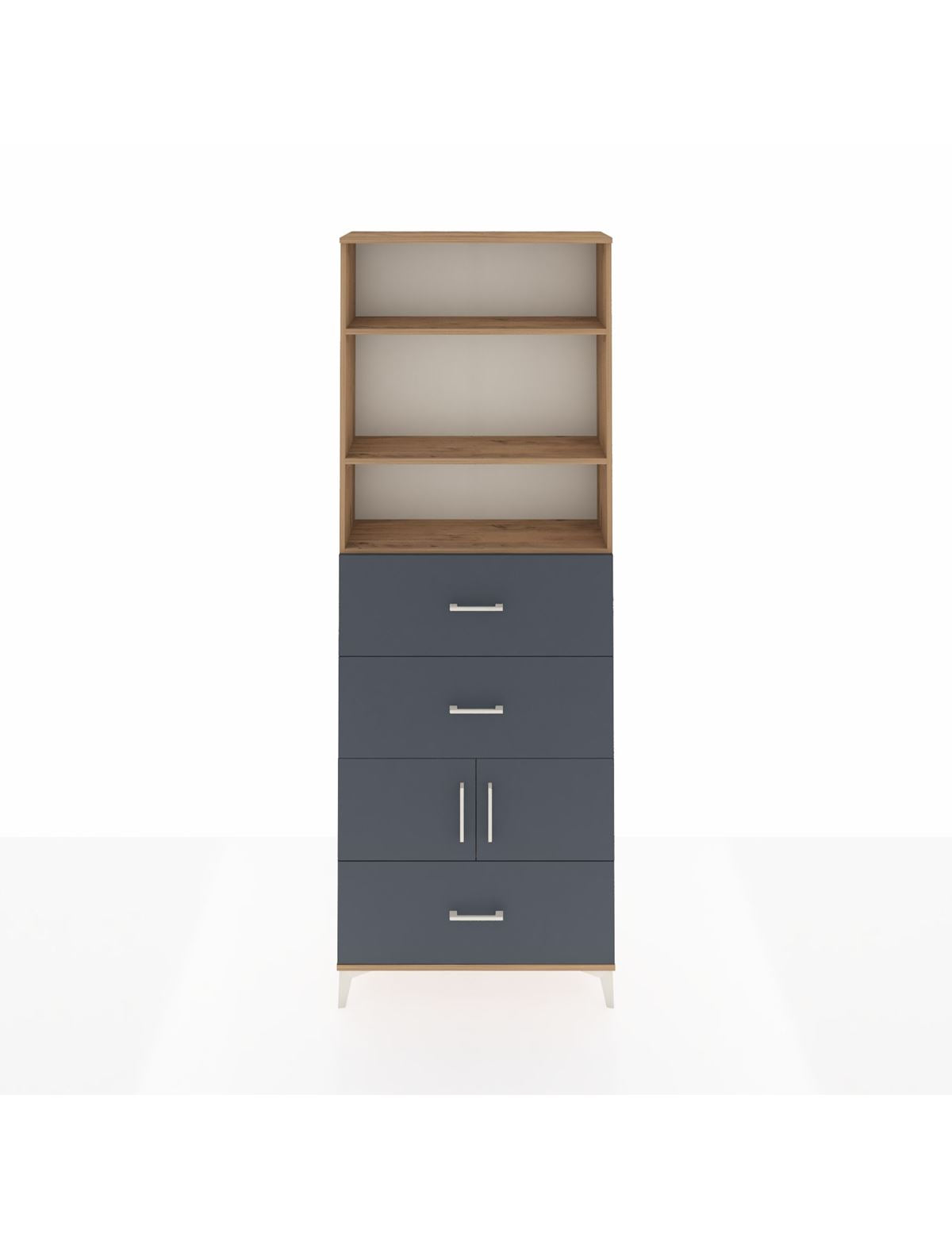 Arges Dolap 4 Raflı 3 Çekmeceli 2 Kapaklı 88x30x243 Çam-Antrasit