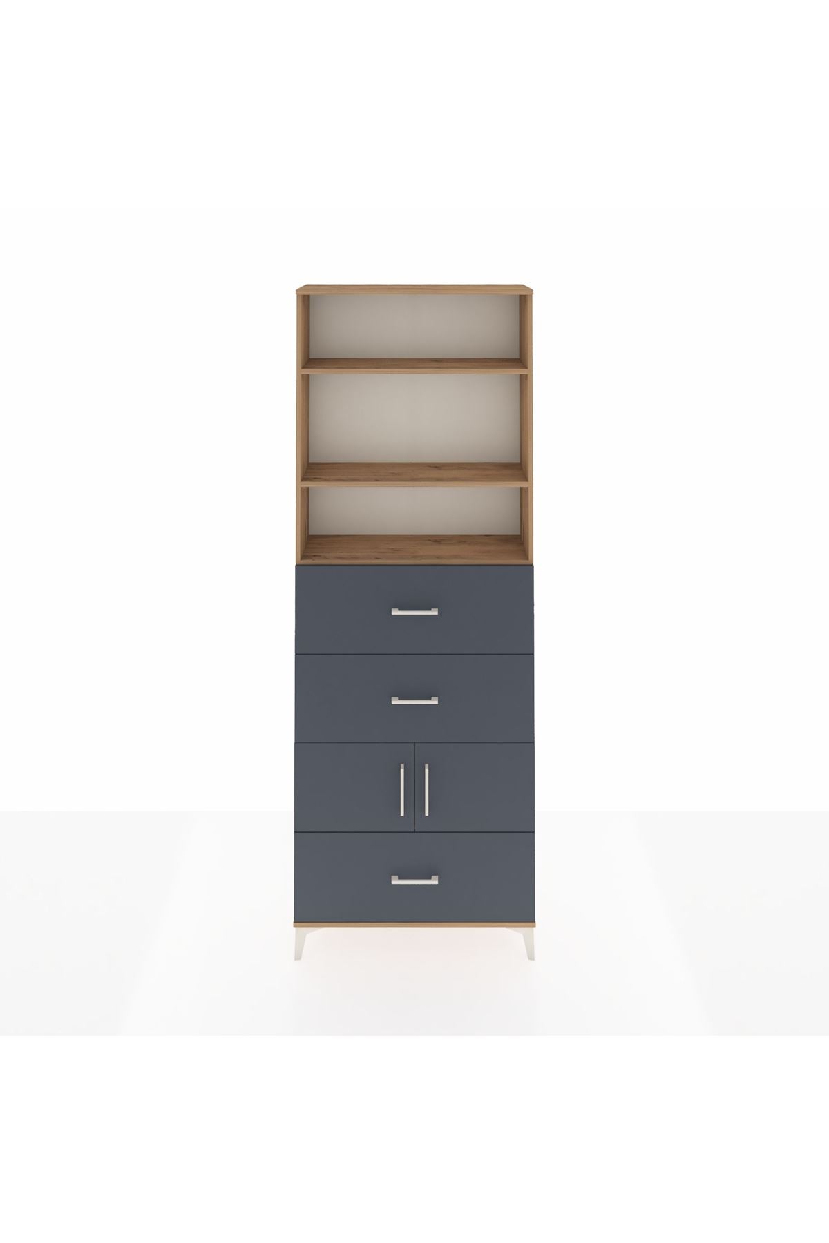 Arges Dolap 4 Raflı 3 Çekmeceli 2 Kapaklı 88x30x243 Çam-Antrasit