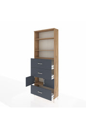 Arges Dolap 4 Raflı 3 Çekmeceli 2 Kapaklı 88x30x243 Çam-Antrasit