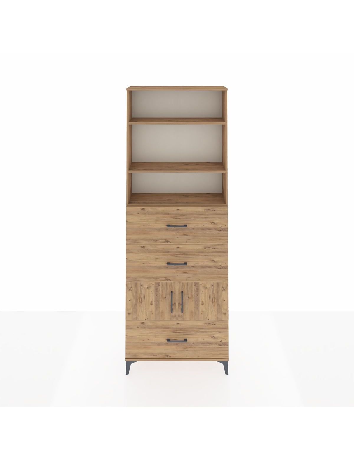 Arges Dolap 4 Raflı 3 Çekmeceli 2 Kapaklı 88x30x243 Çam-Çam