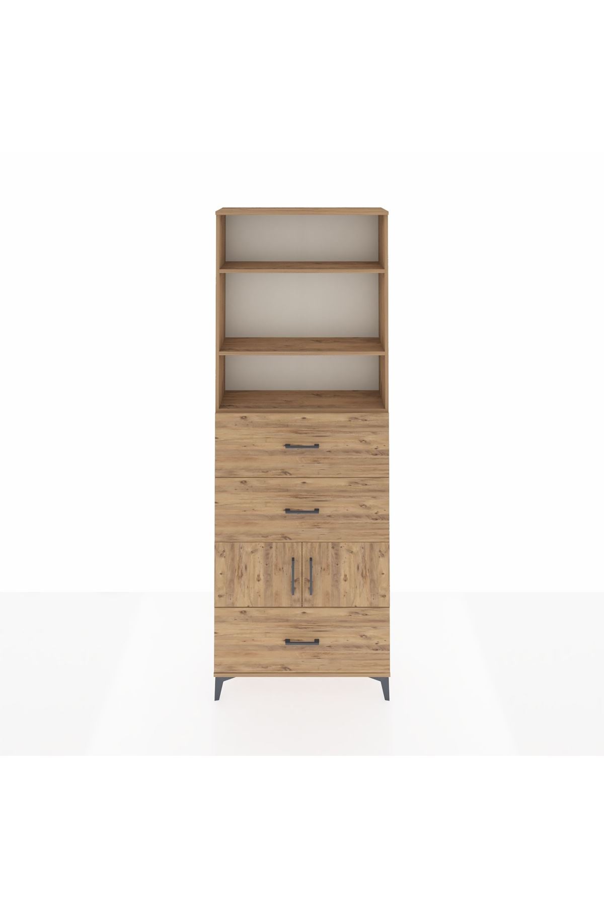 Arges Dolap 4 Raflı 3 Çekmeceli 2 Kapaklı 88x30x243 Çam-Çam