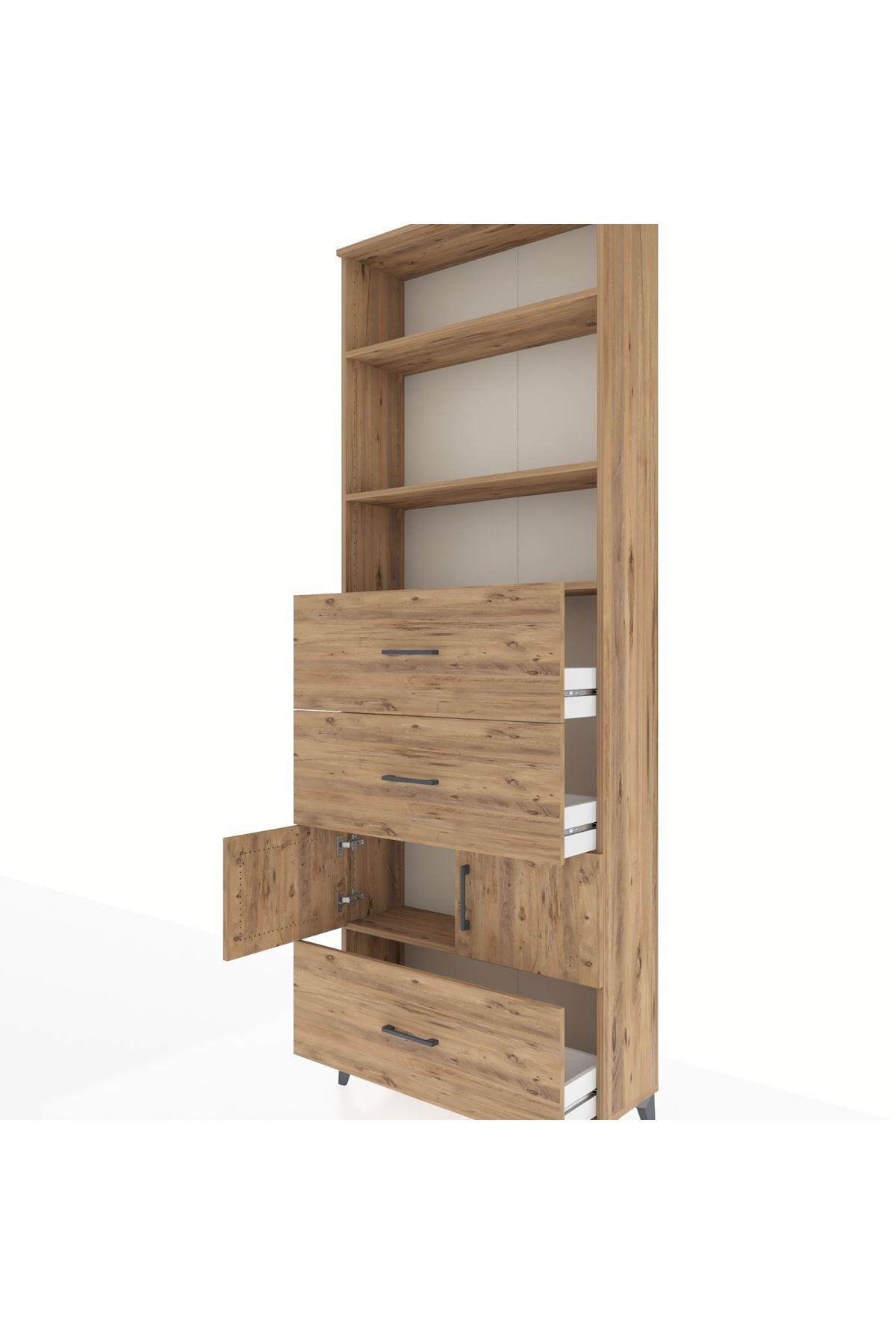 Arges Dolap 4 Raflı 3 Çekmeceli 2 Kapaklı 88x30x243 Çam-Çam