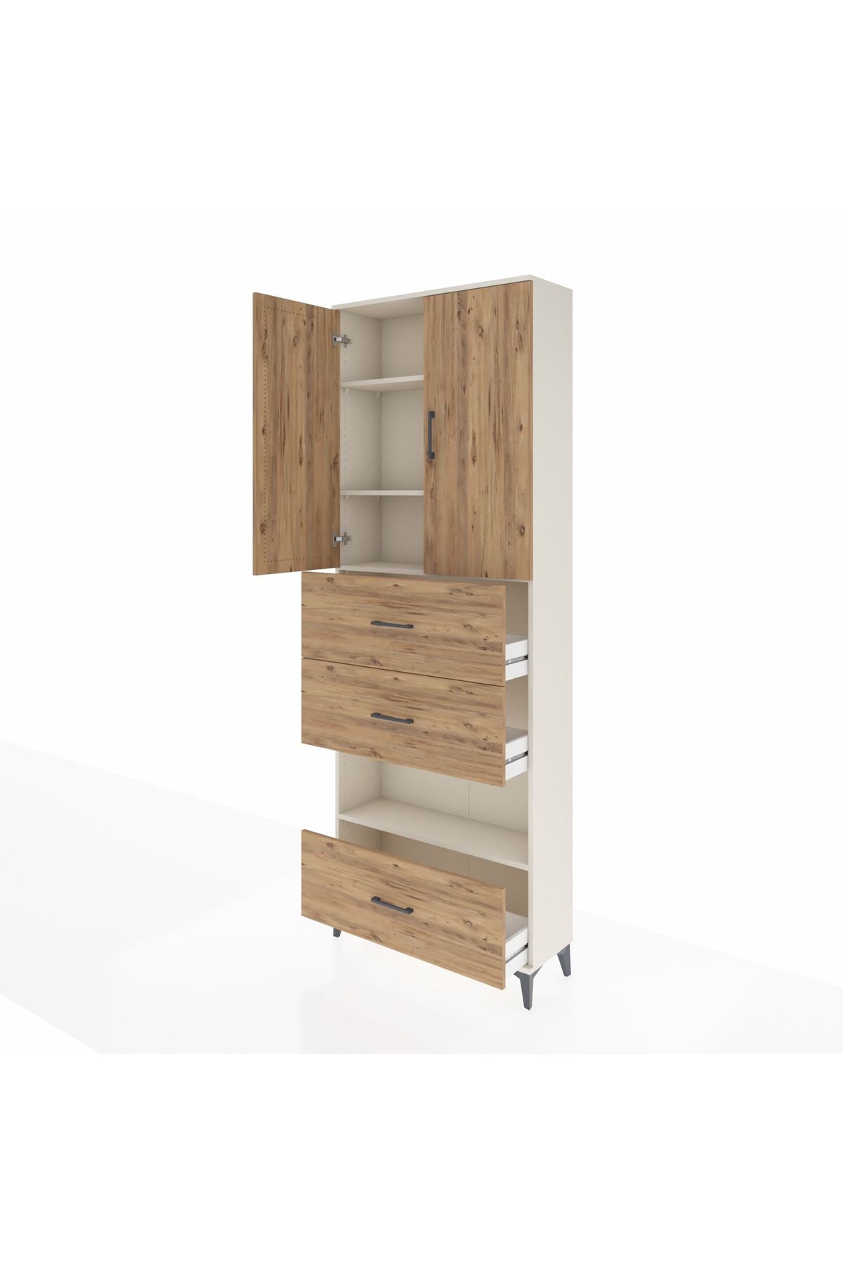 Arges Dolap 4 Raflı 3 Çekmeceli 2 Kapaklı 88x30x243 Aytaşı-Çam