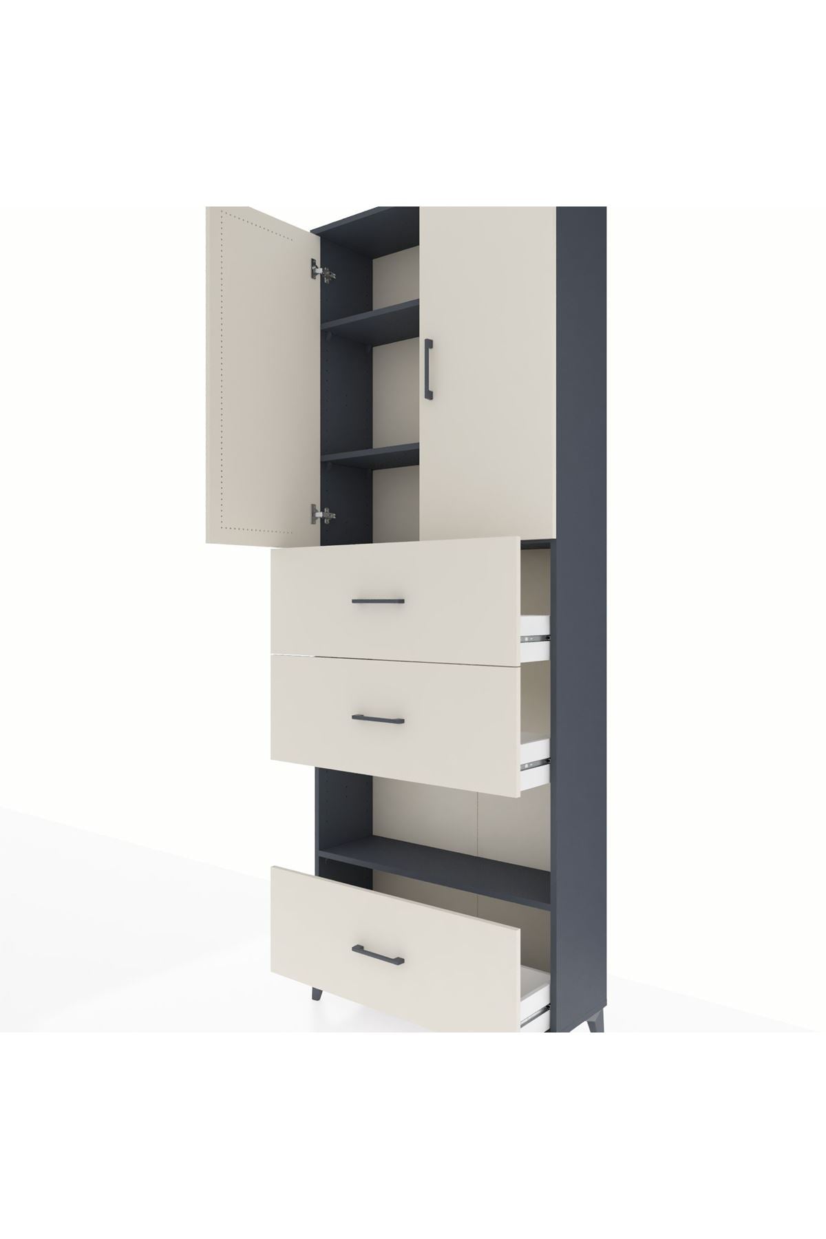 Arges Dolap 4 Raflı 3 Çekmeceli 2 Kapaklı 88x30x243 Antrasit-Aytaşı