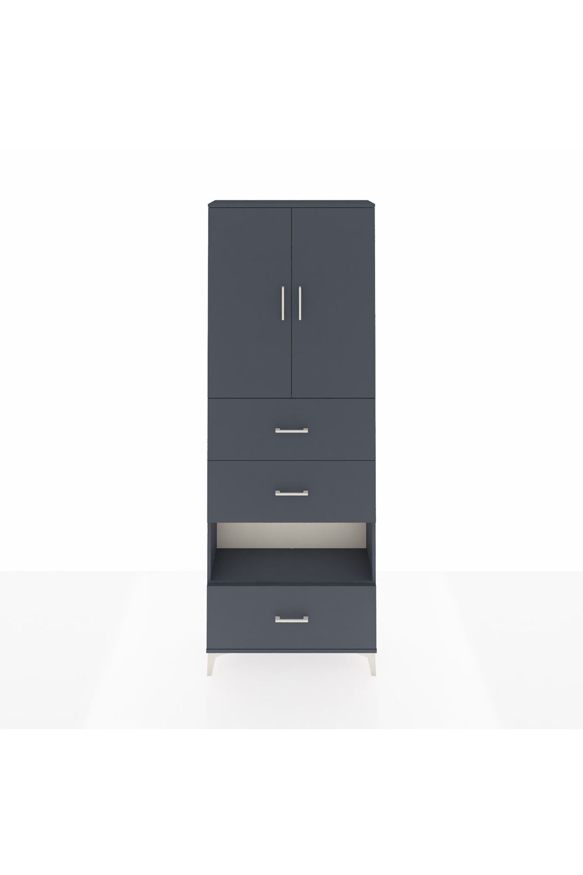 Arges Dolap 4 Raflı 3 Çekmeceli 2 Kapaklı 88x30x243 Antrasit-Antrasit