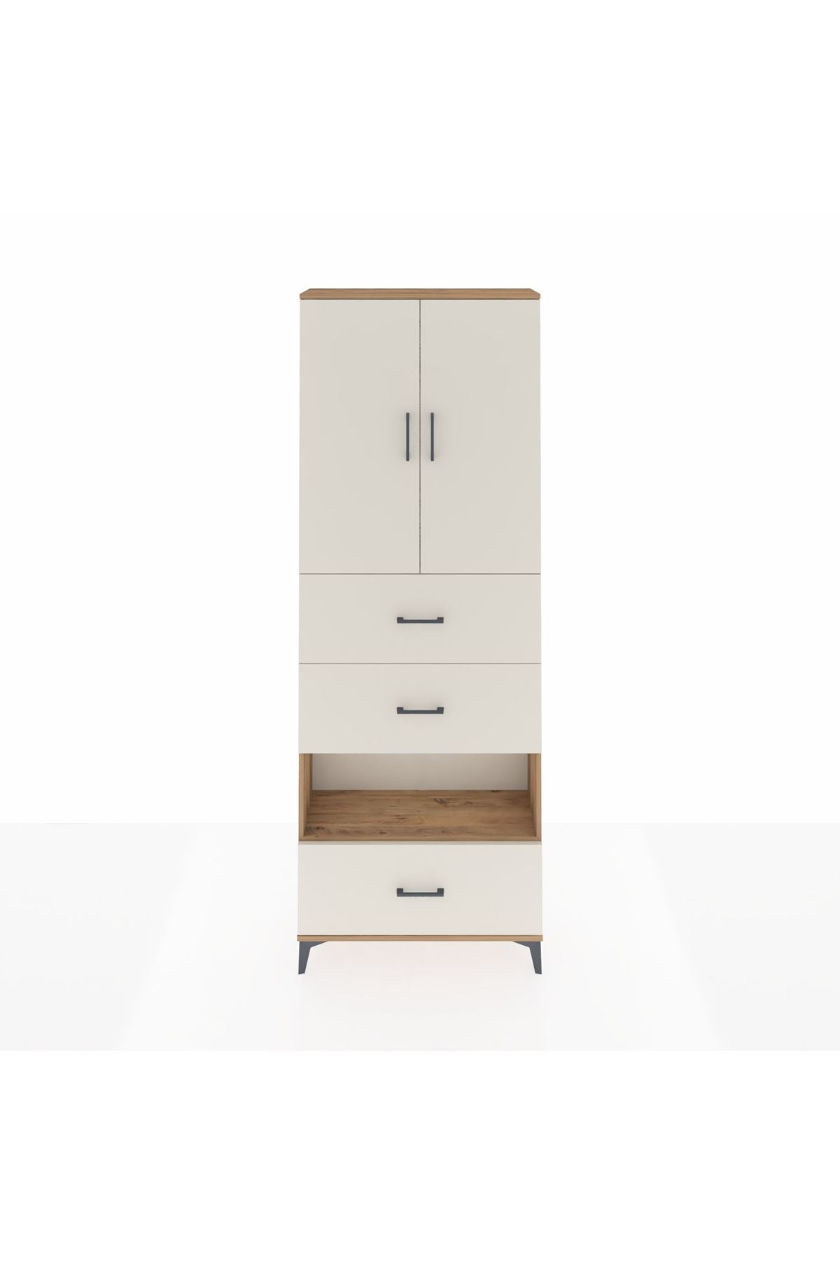 Arges Dolap 4 Raflı 3 Çekmeceli 2 Kapaklı 88x30x243 Çam-Aytaşı