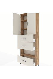 Arges Dolap 4 Raflı 3 Çekmeceli 2 Kapaklı 88x30x243 Çam-Aytaşı