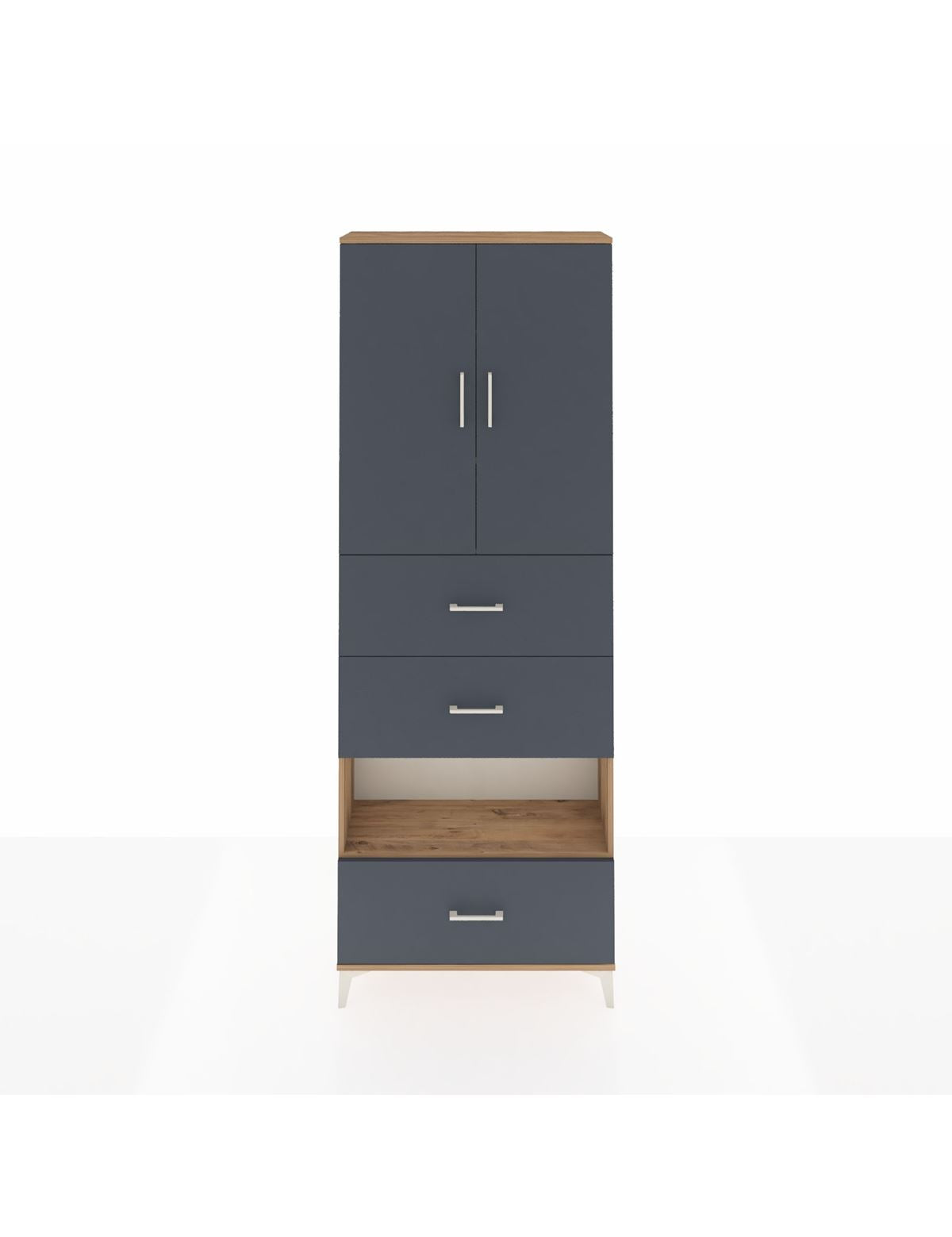 Arges Dolap 4 Raflı 3 Çekmeceli 2 Kapaklı 88x30x243 Çam-Antrasit