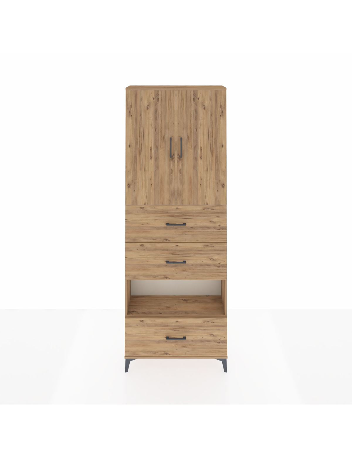 Arges Dolap 4 Raflı 3 Çekmeceli 2 Kapaklı 88x30x243 Çam-Çam