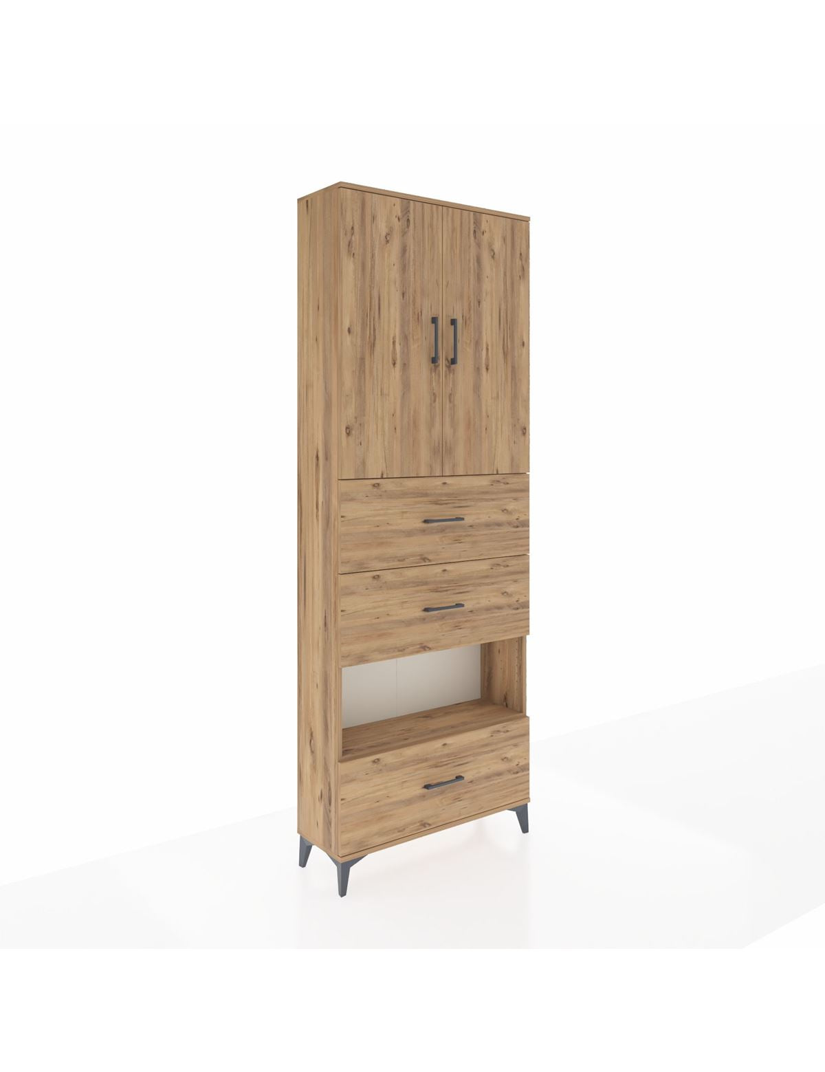 Arges Dolap 4 Raflı 3 Çekmeceli 2 Kapaklı 88x30x243 Çam-Çam