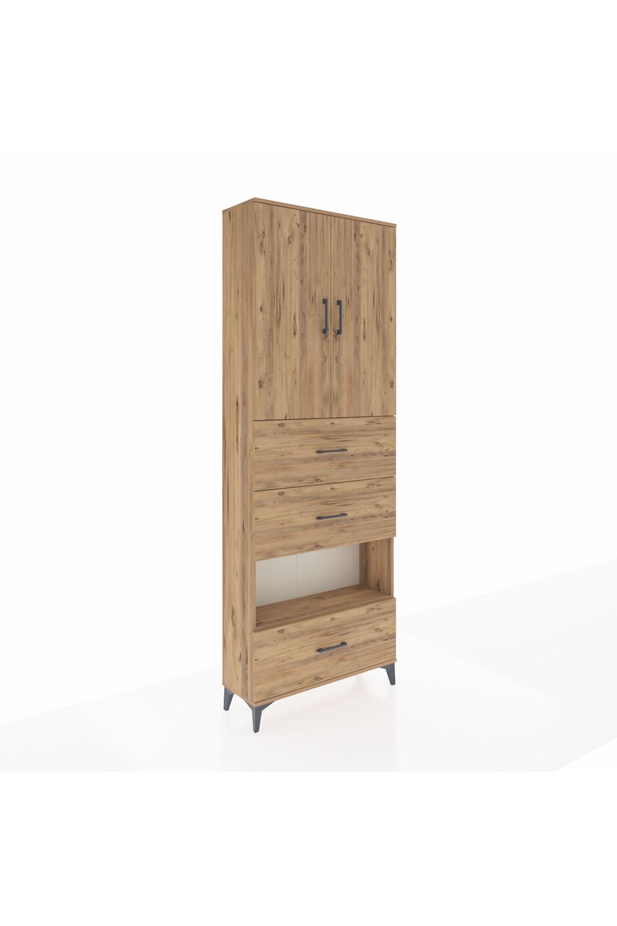 Arges Dolap 4 Raflı 3 Çekmeceli 2 Kapaklı 88x30x243 Çam-Çam