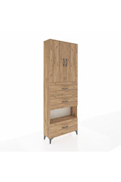 Arges Dolap 4 Raflı 3 Çekmeceli 2 Kapaklı 88x30x243 Çam-Çam