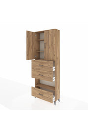 Arges Dolap 4 Raflı 3 Çekmeceli 2 Kapaklı 88x30x243 Çam-Çam