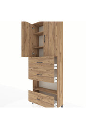 Arges Dolap 4 Raflı 3 Çekmeceli 2 Kapaklı 88x30x243 Çam-Çam
