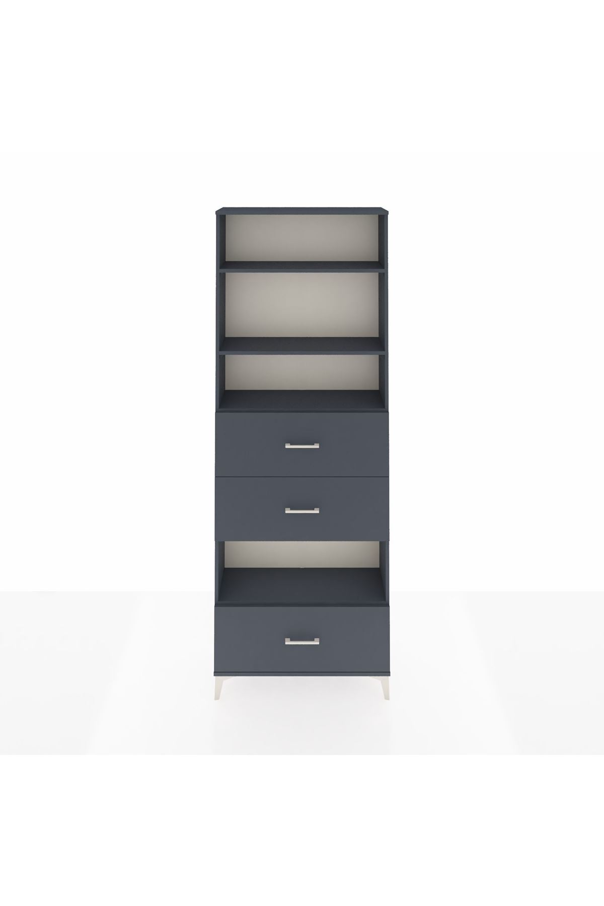 Arges Dolap 4 Raflı 3 Çekmeceli 88x30x243 Antrasit-Antrasit