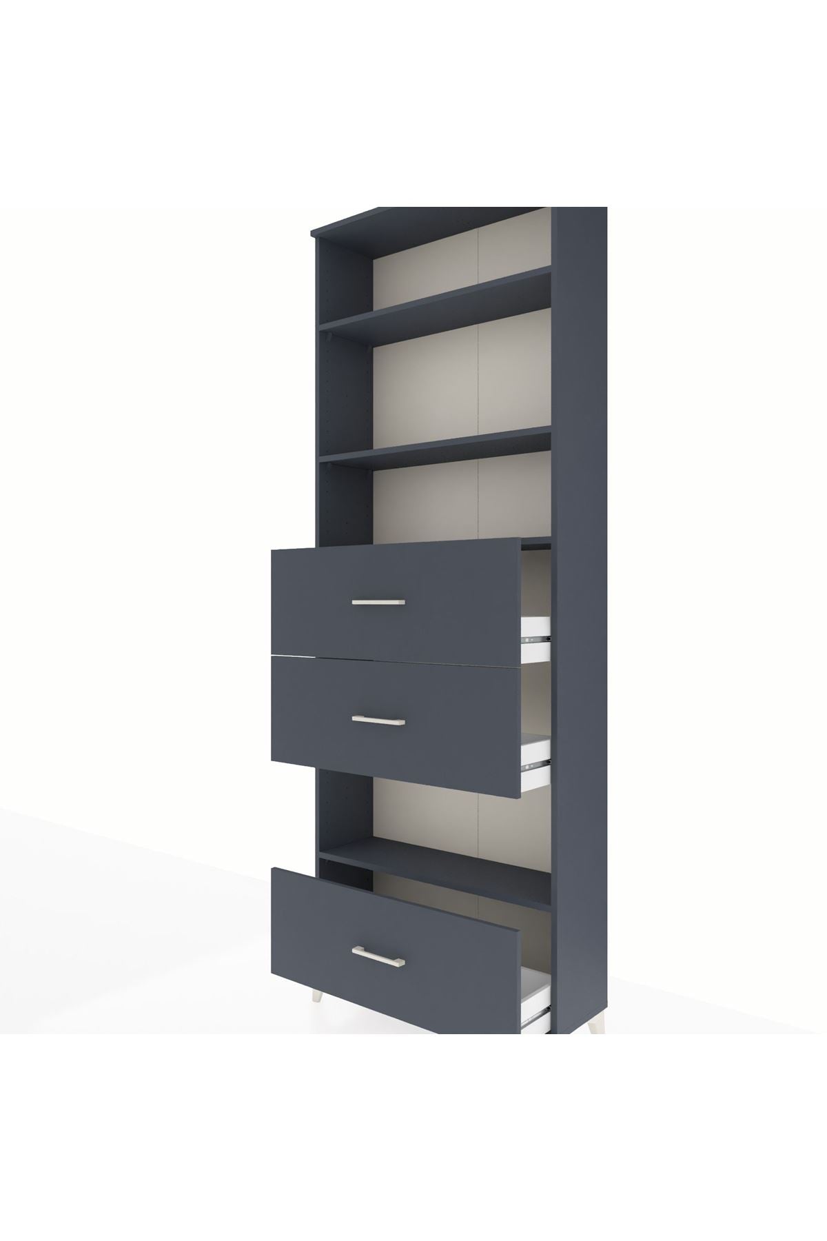 Arges Dolap 4 Raflı 3 Çekmeceli 88x30x243 Antrasit-Antrasit