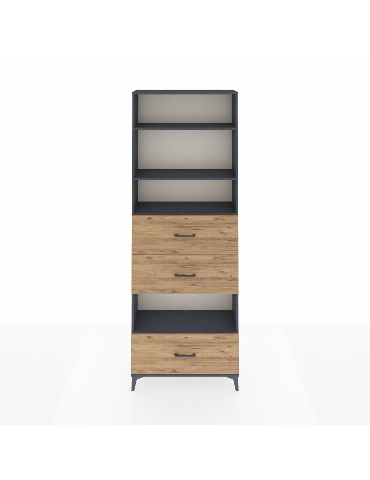 Arges Dolap 4 Raflı 3 Çekmeceli 88x30x243 Antrasit-Çam