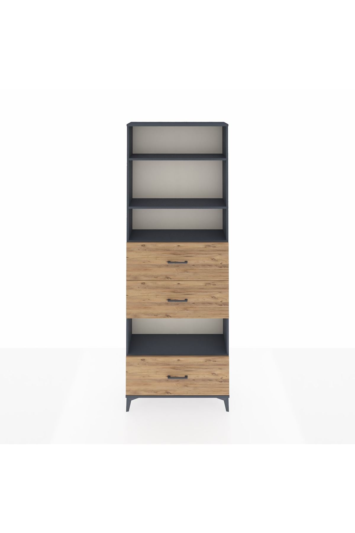 Arges Dolap 4 Raflı 3 Çekmeceli 88x30x243 Antrasit-Çam