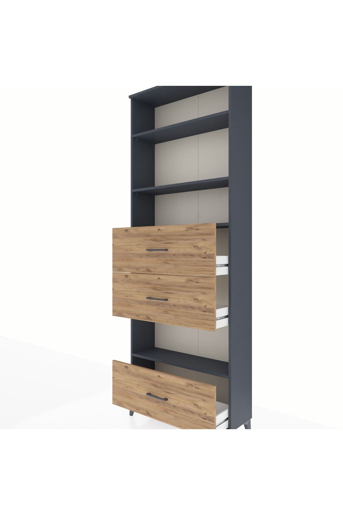 Arges Dolap 4 Raflı 3 Çekmeceli 88x30x243 Antrasit-Çam