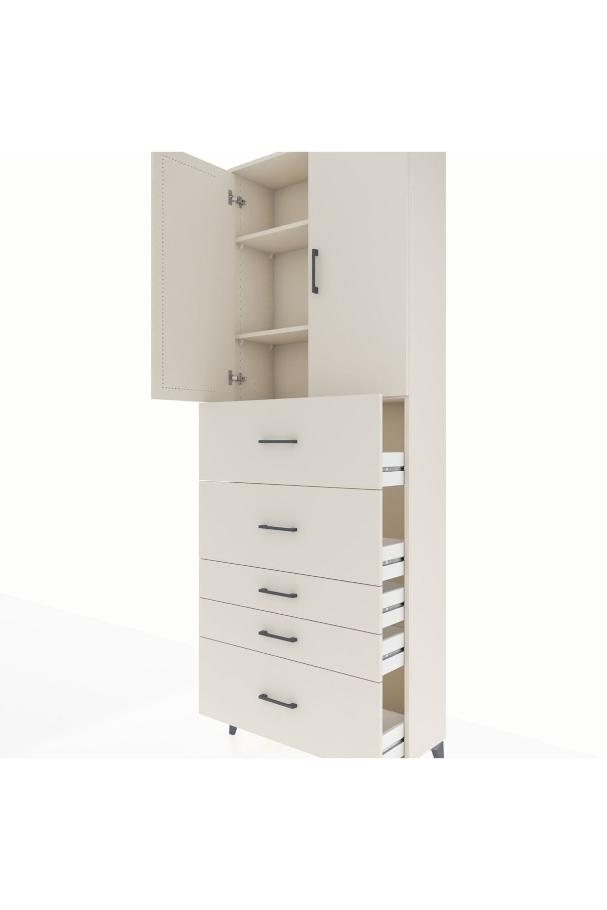 Arges Dolap 3 Raflı 5 Çekmeceli 2 Kapaklı 88x30x243 Aytaşı-Aytaşı