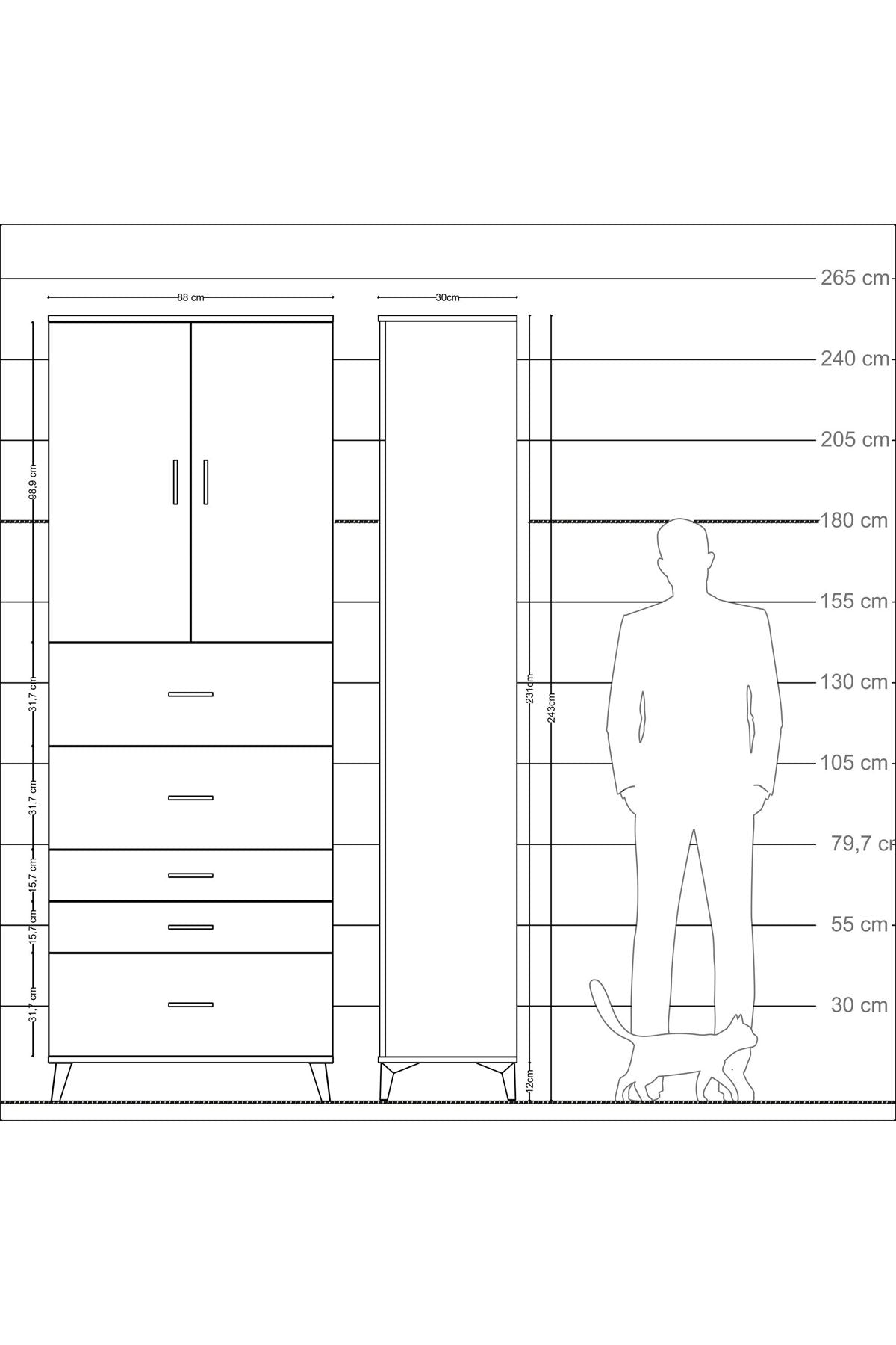 Arges Dolap 3 Raflı 5 Çekmeceli 2 Kapaklı 88x30x243 Aytaşı-Aytaşı