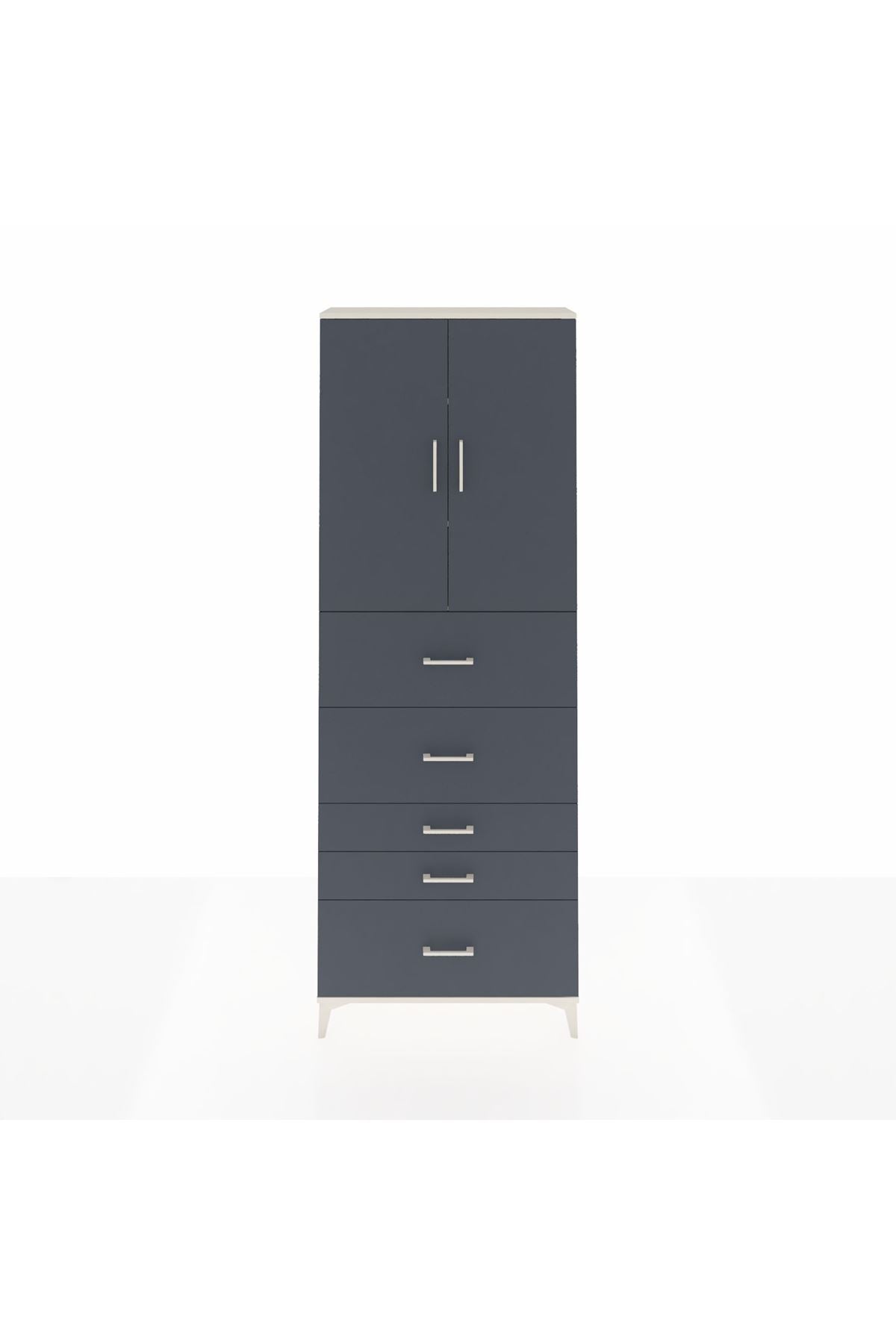 Arges Dolap 3 Raflı 5 Çekmeceli 2 Kapaklı 88x30x243 Aytaşı-Antrasit