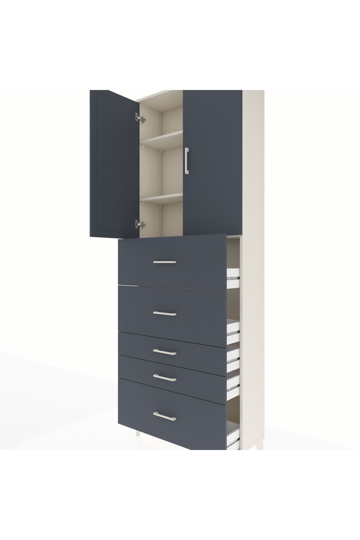 Arges Dolap 3 Raflı 5 Çekmeceli 2 Kapaklı 88x30x243 Aytaşı-Antrasit