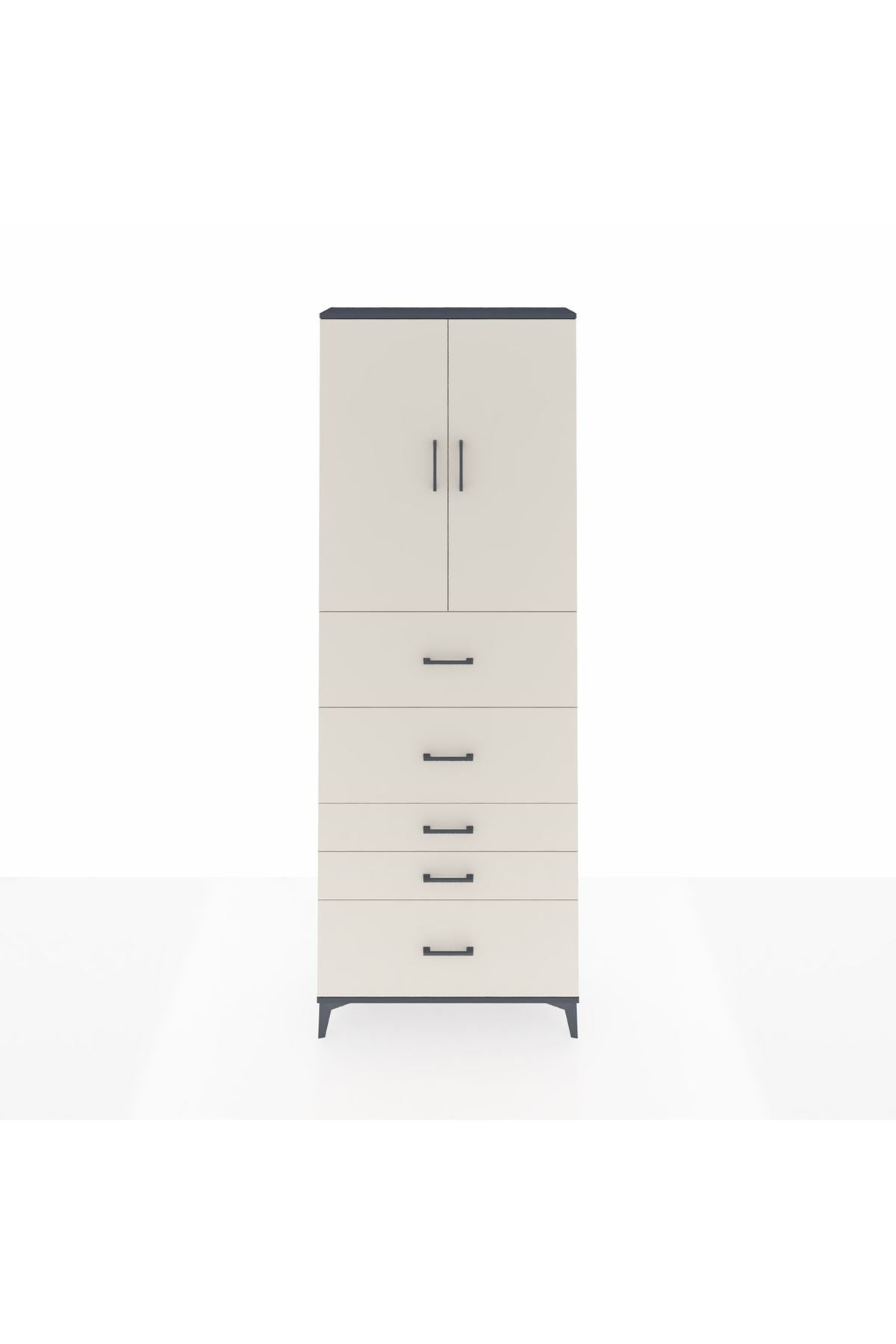 Arges Dolap 3 Raflı 5 Çekmeceli 2 Kapaklı 88x30x243 Antrasit-Aytaşı