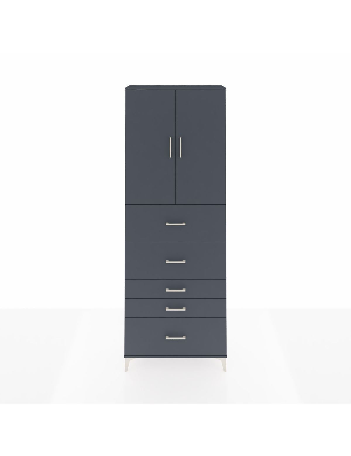 Arges Dolap 3 Raflı 5 Çekmeceli 2 Kapaklı 88x30x243 Antrasit-Antrasit