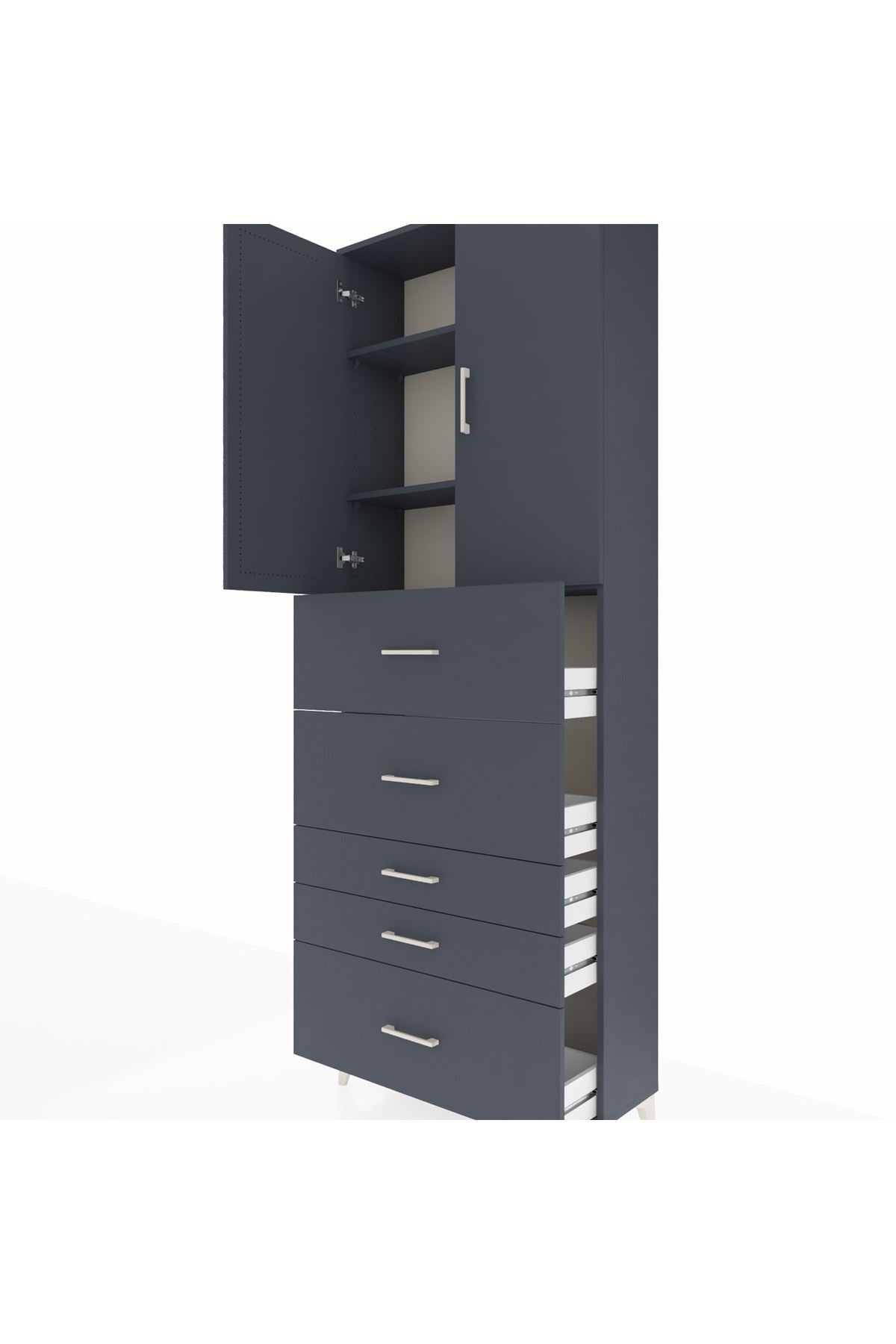 Arges Dolap 3 Raflı 5 Çekmeceli 2 Kapaklı 88x30x243 Antrasit-Antrasit