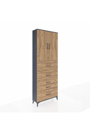 Arges Dolap 3 Raflı 5 Çekmeceli 2 Kapaklı 88x30x243 Antrasit-Çam