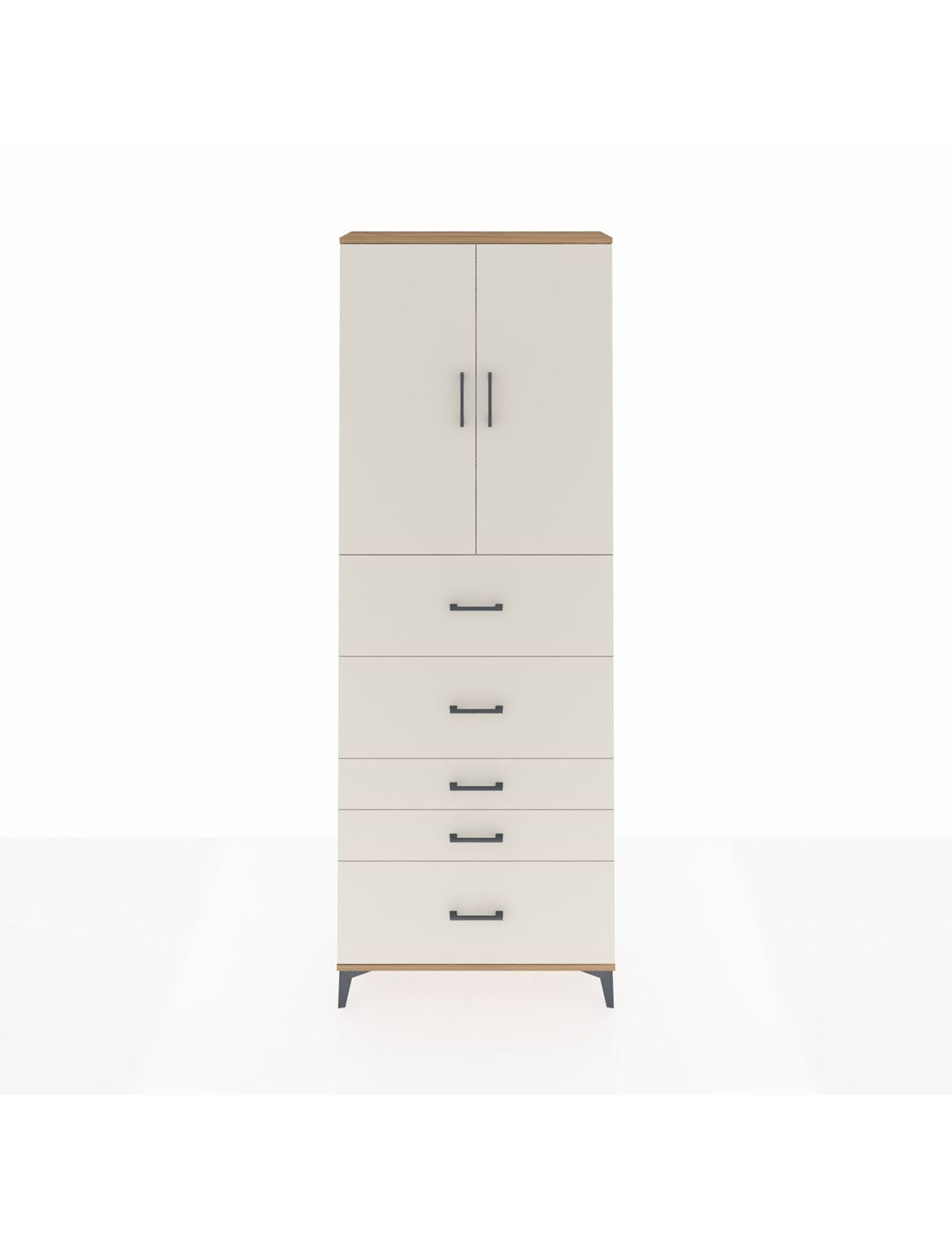 Arges Dolap 3 Raflı 5 Çekmeceli 2 Kapaklı 88x30x243 Çam-Aytaşı