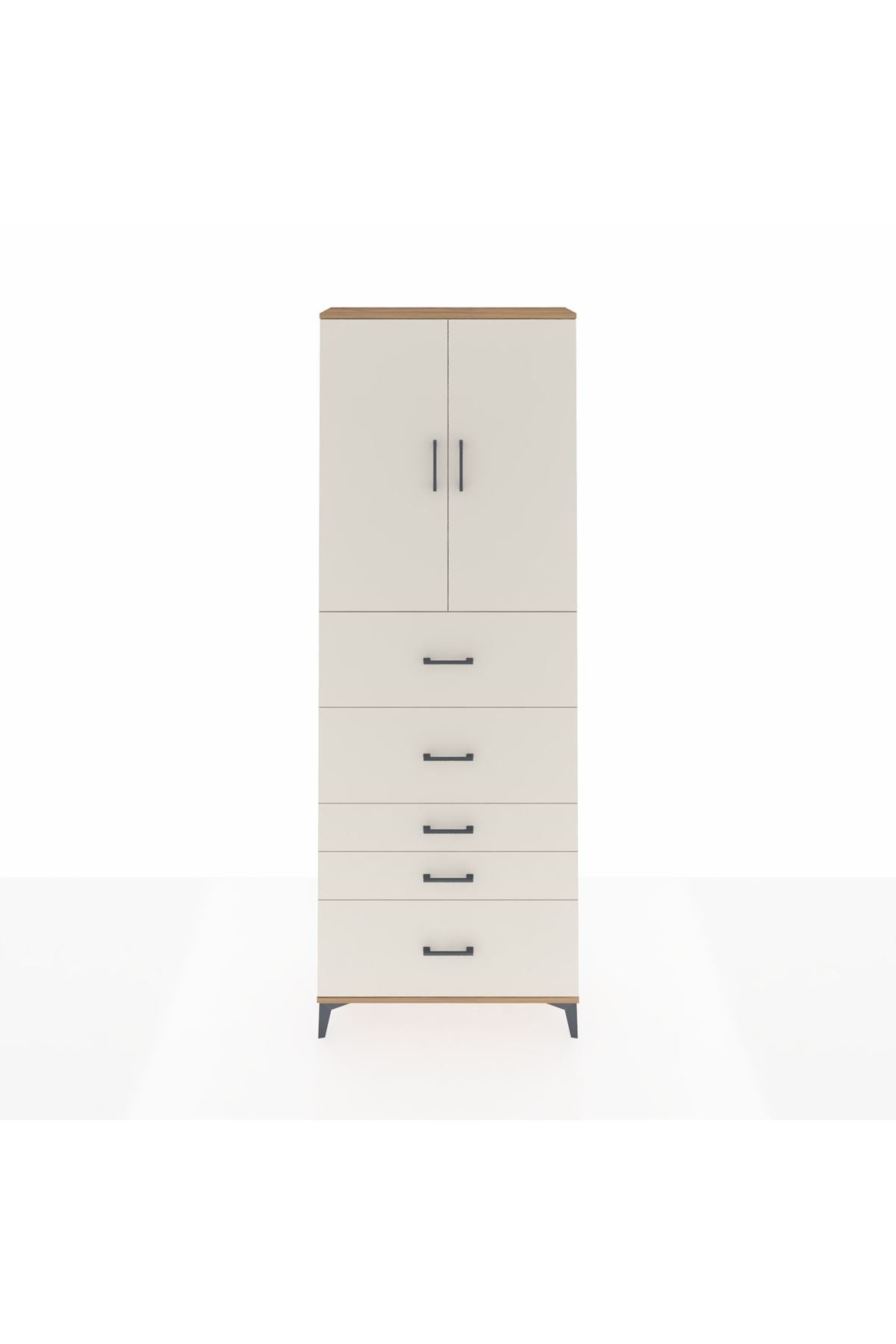 Arges Dolap 3 Raflı 5 Çekmeceli 2 Kapaklı 88x30x243 Çam-Aytaşı