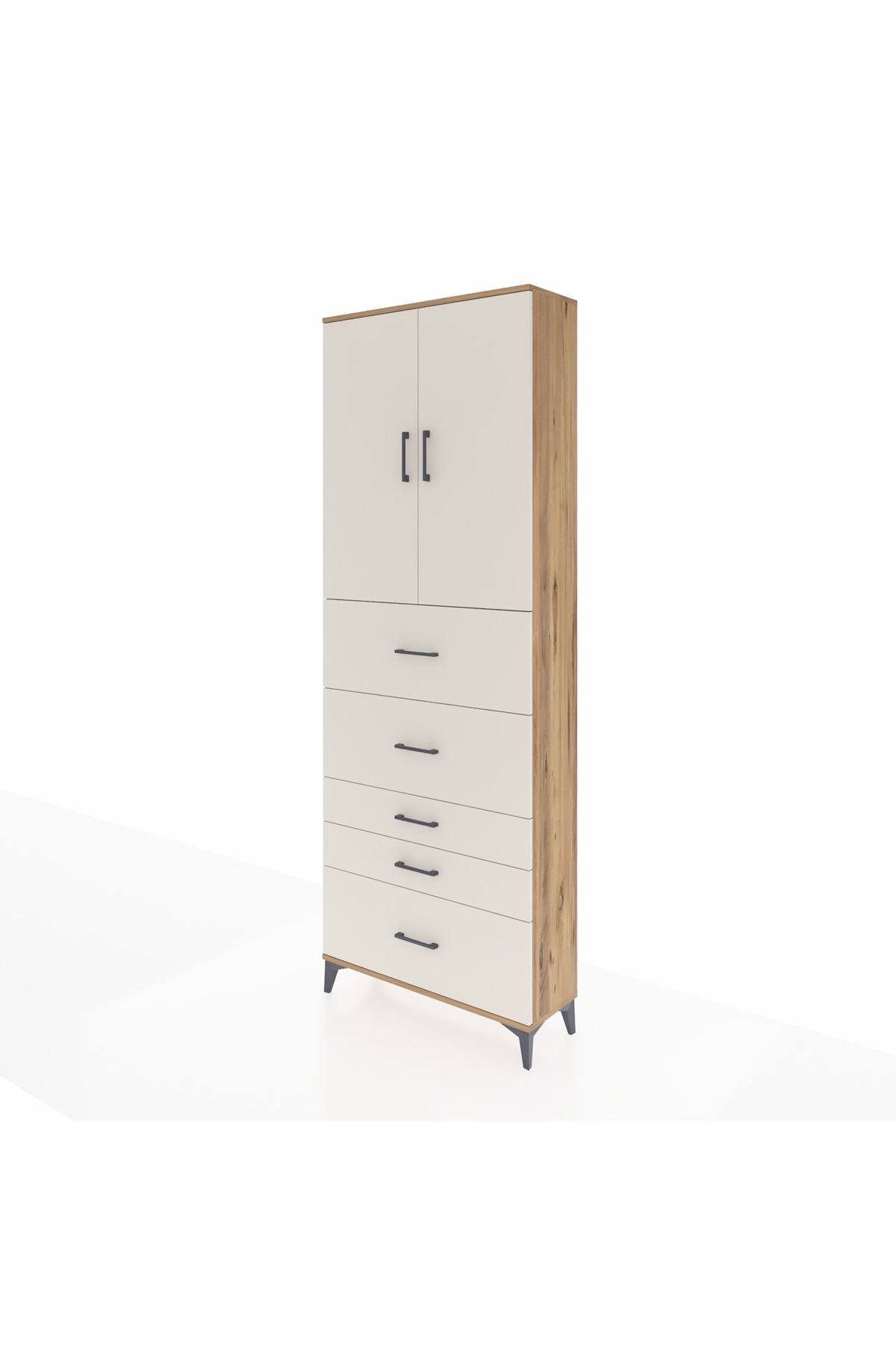 Arges Dolap 3 Raflı 5 Çekmeceli 2 Kapaklı 88x30x243 Çam-Aytaşı