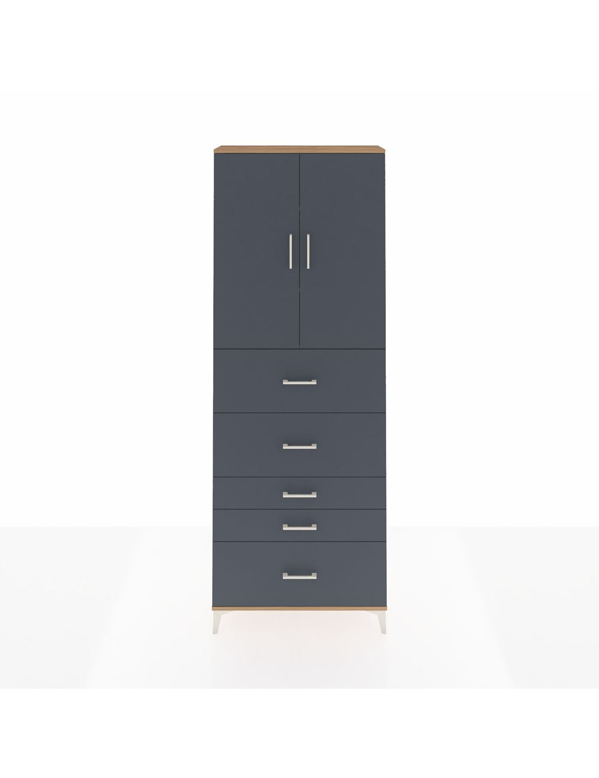 Arges Dolap 3 Raflı 5 Çekmeceli 2 Kapaklı 88x30x243 Çam-Antrasit