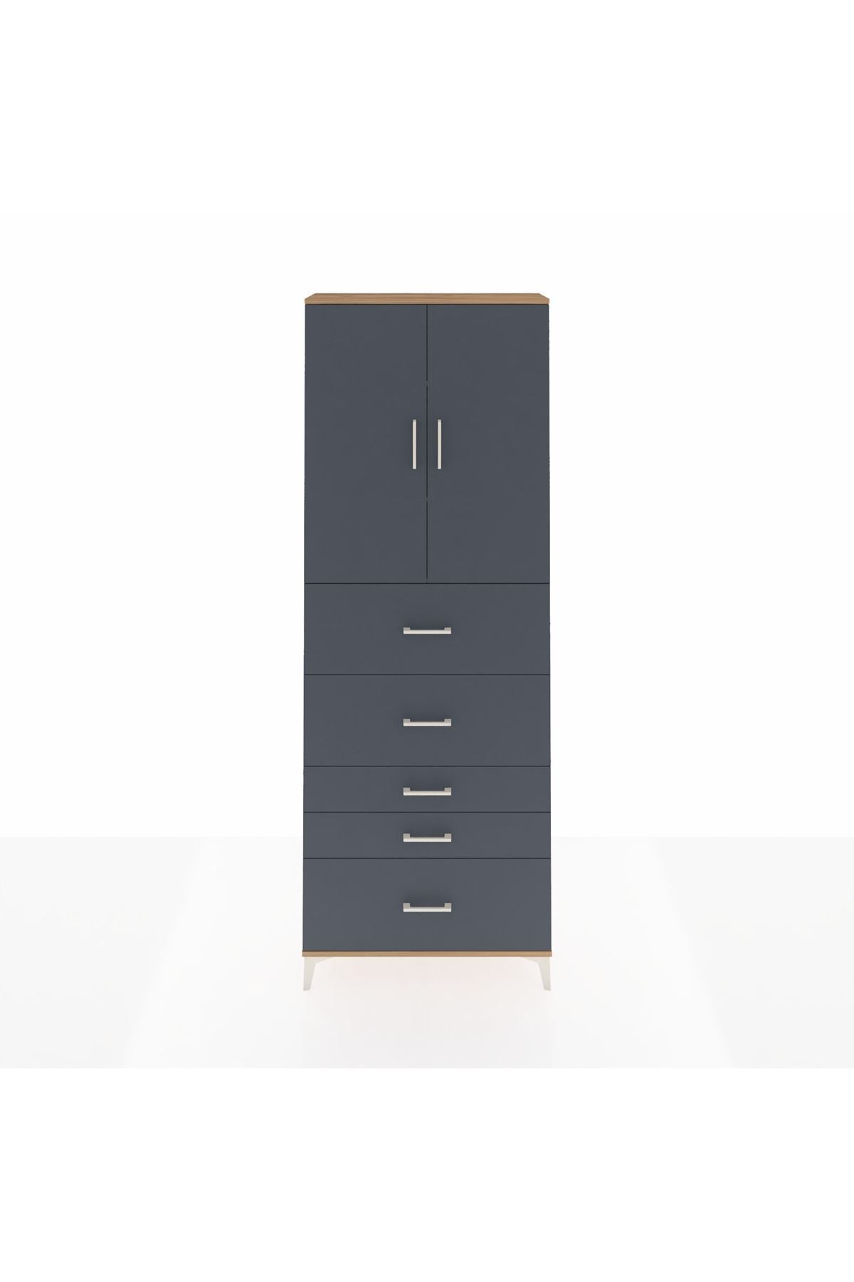 Arges Dolap 3 Raflı 5 Çekmeceli 2 Kapaklı 88x30x243 Çam-Antrasit