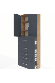 Arges Dolap 3 Raflı 5 Çekmeceli 2 Kapaklı 88x30x243 Çam-Antrasit