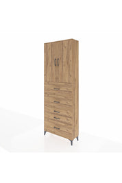 Arges Dolap 3 Raflı 5 Çekmeceli 2 Kapaklı 88x30x243 Çam-Çam