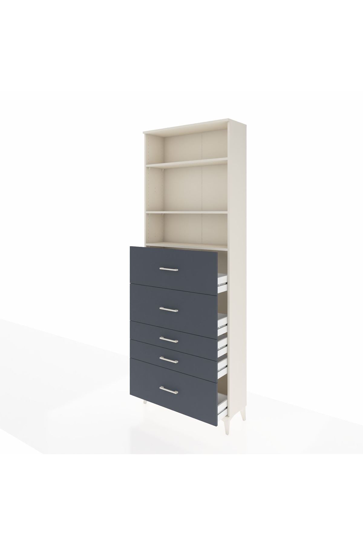 Arges Dolap 3 Raflı 5 Çekmeceli 88x30x243 Aytaşı-Antrasit