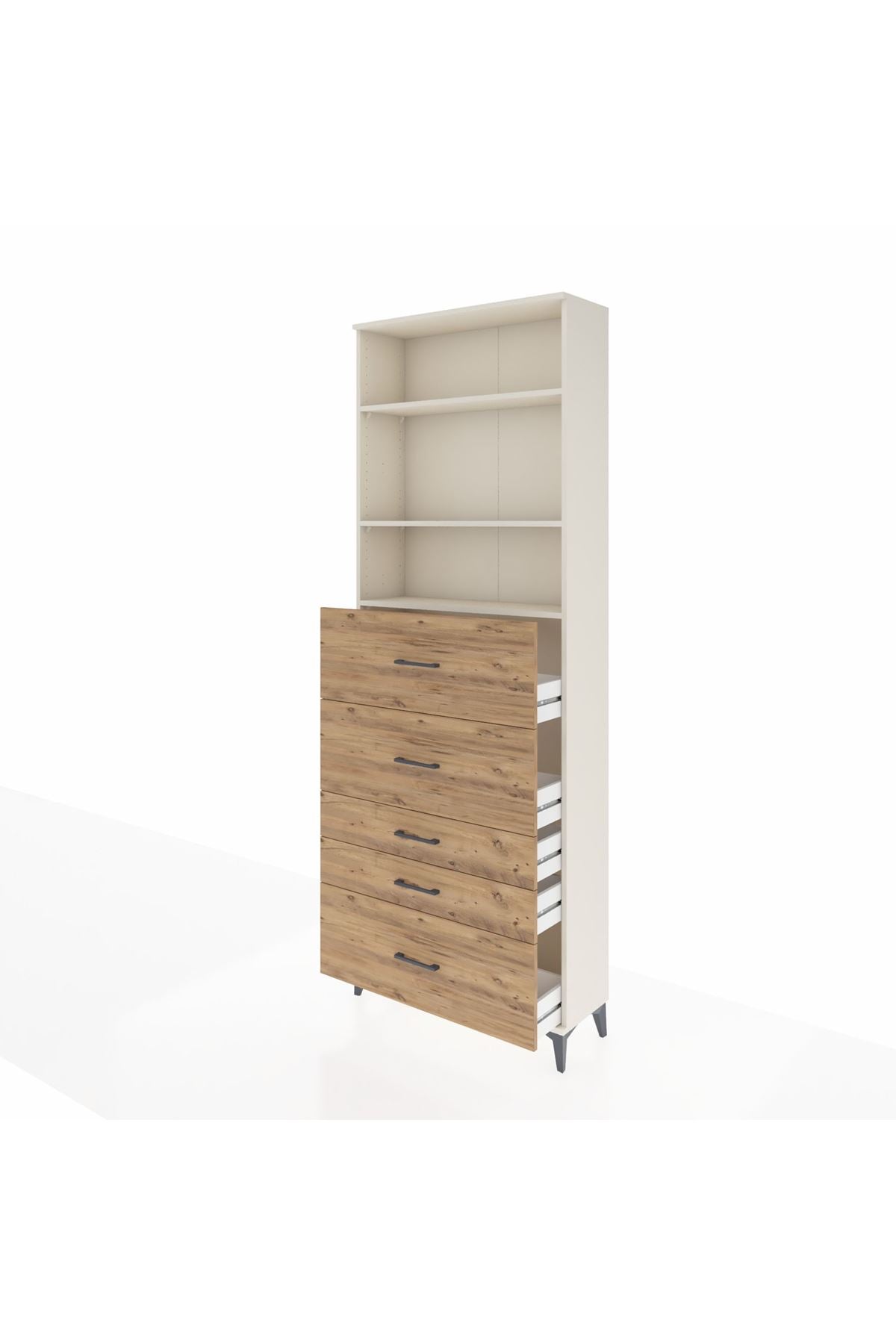 Arges Dolap 3 Raflı 5 Çekmeceli 88x30x243 Aytaşı-Çam