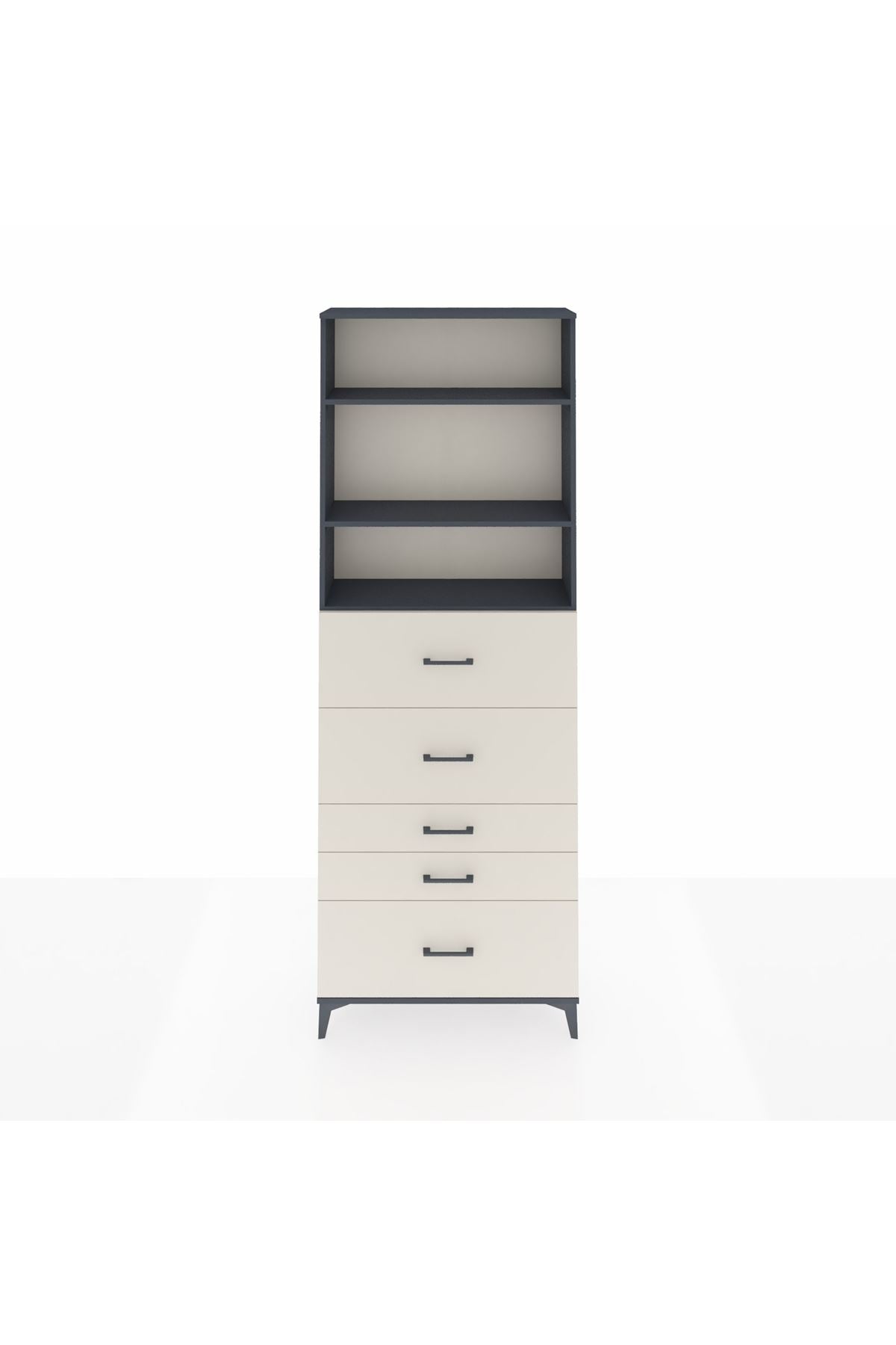 Arges Dolap 3 Raflı 5 Çekmeceli 88x30x243 Antrasit-Aytaşı
