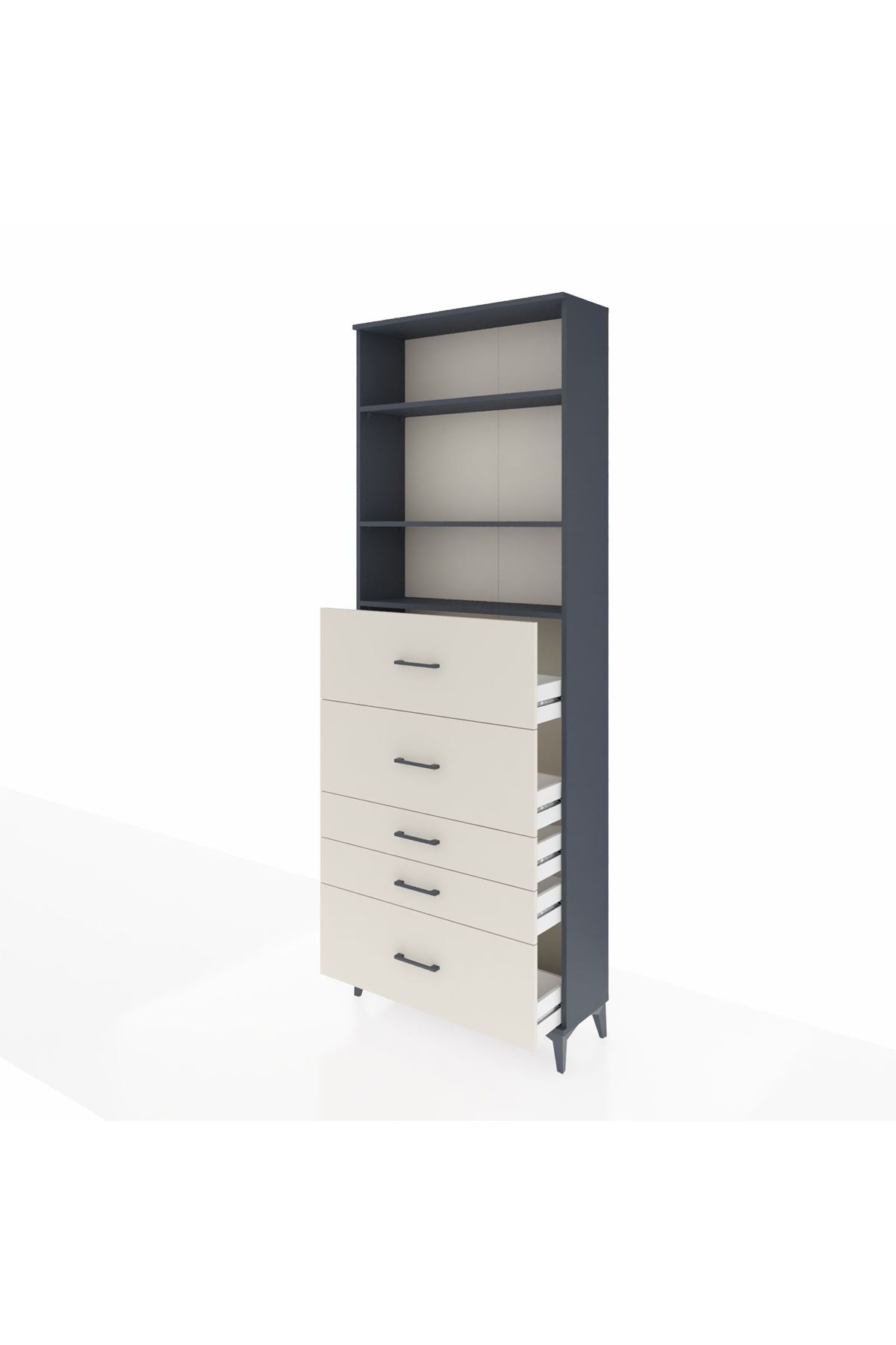 Arges Dolap 3 Raflı 5 Çekmeceli 88x30x243 Antrasit-Aytaşı