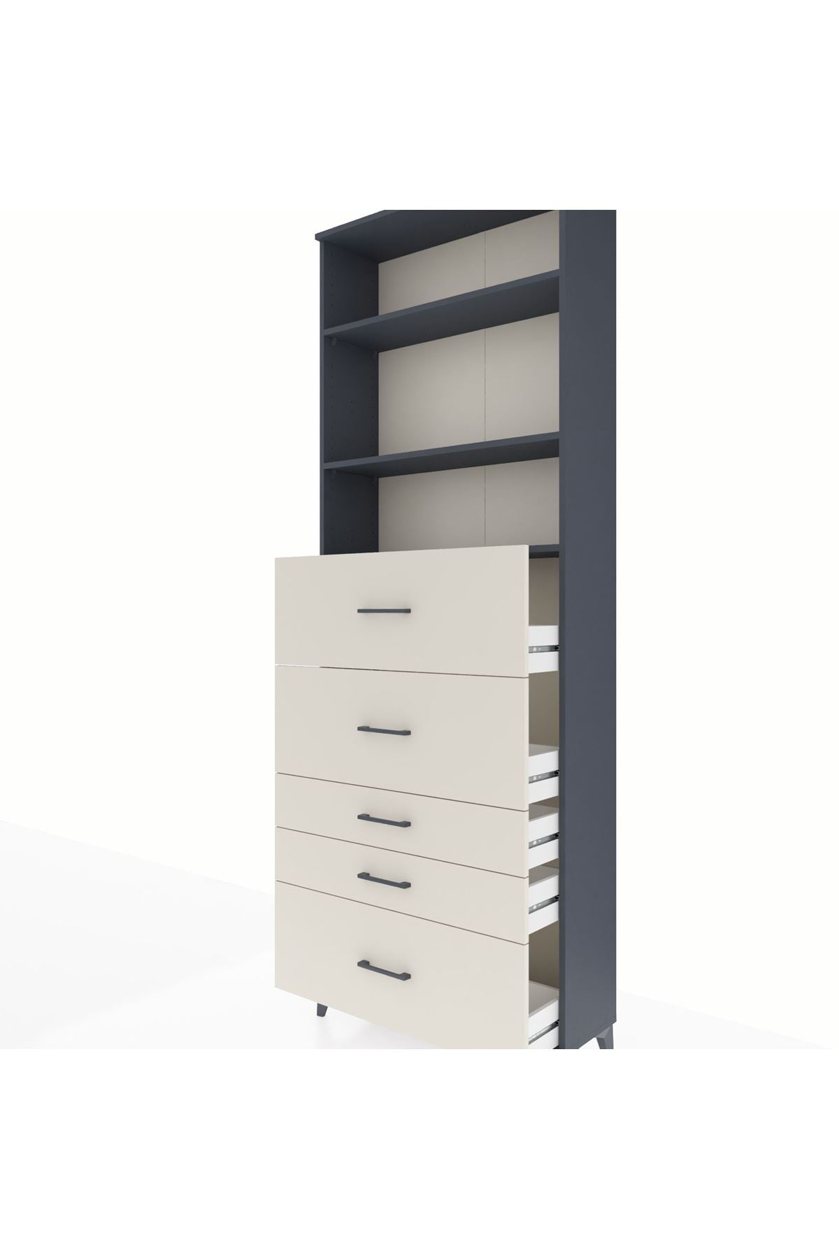 Arges Dolap 3 Raflı 5 Çekmeceli 88x30x243 Antrasit-Aytaşı