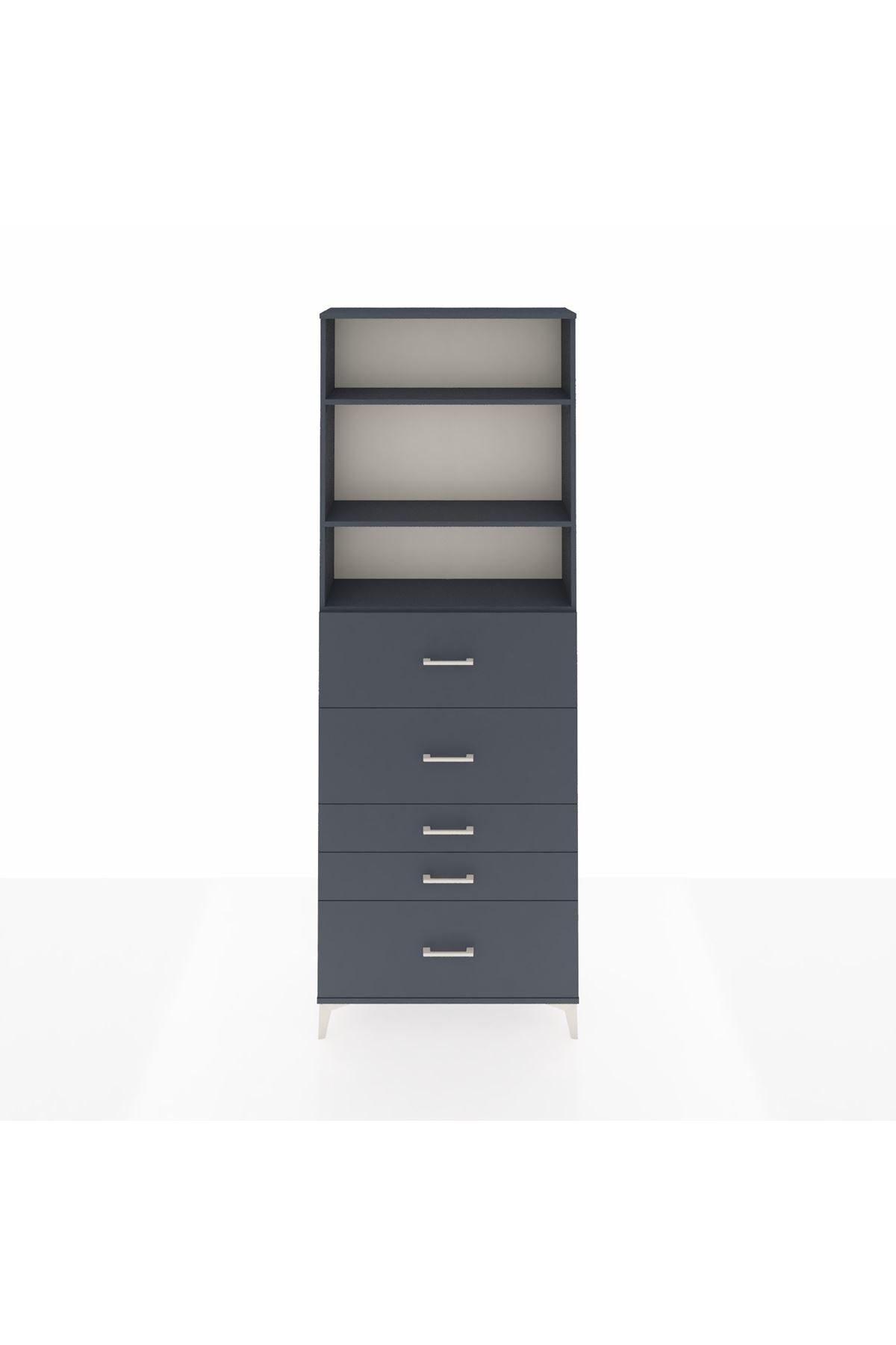 Arges Dolap 3 Raflı 5 Çekmeceli 88x30x243 Antrasit-Antrasit