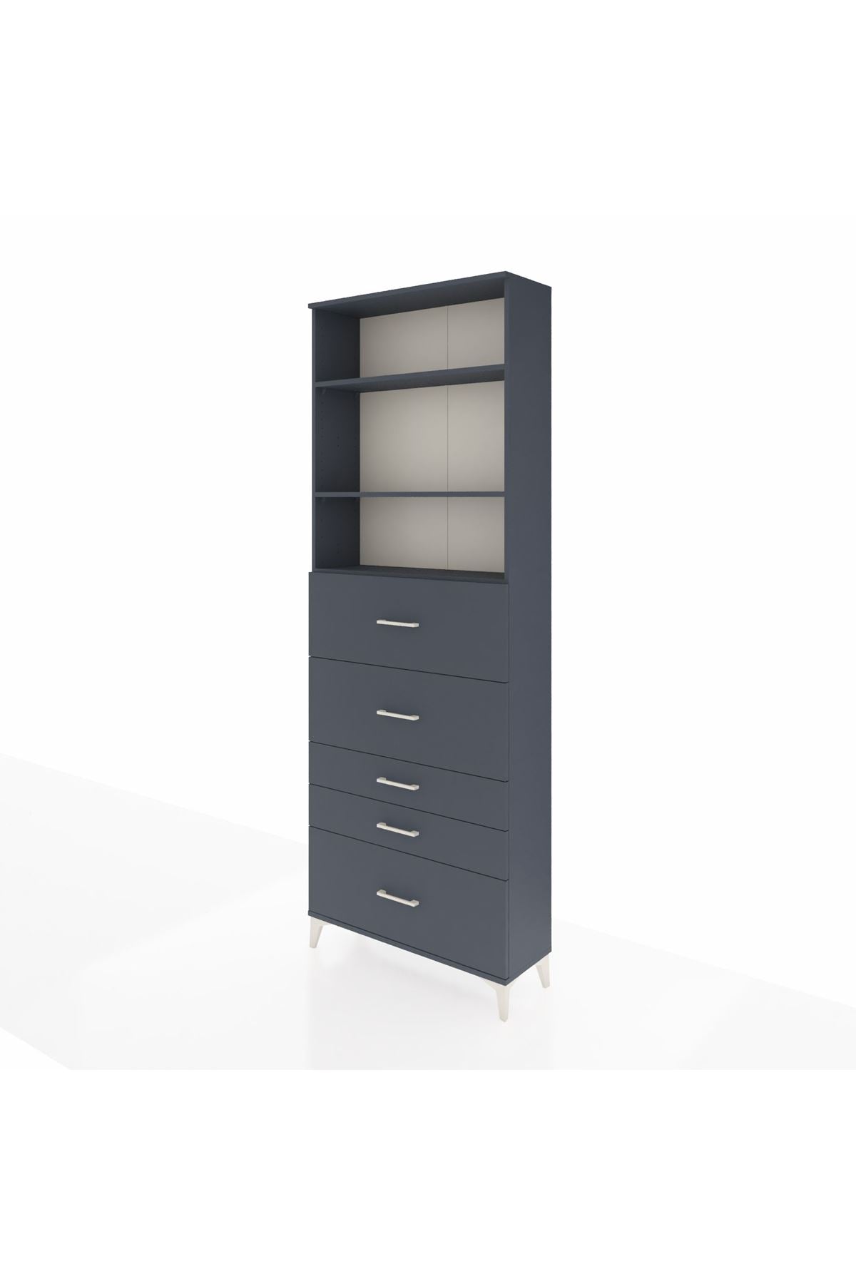 Arges Dolap 3 Raflı 5 Çekmeceli 88x30x243 Antrasit-Antrasit