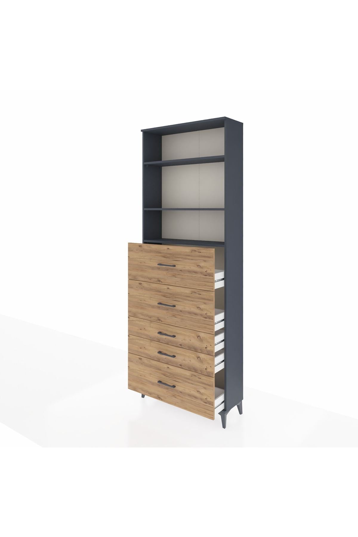 Arges Dolap 3 Raflı 5 Çekmeceli 88x30x243 Antrasit-Çam