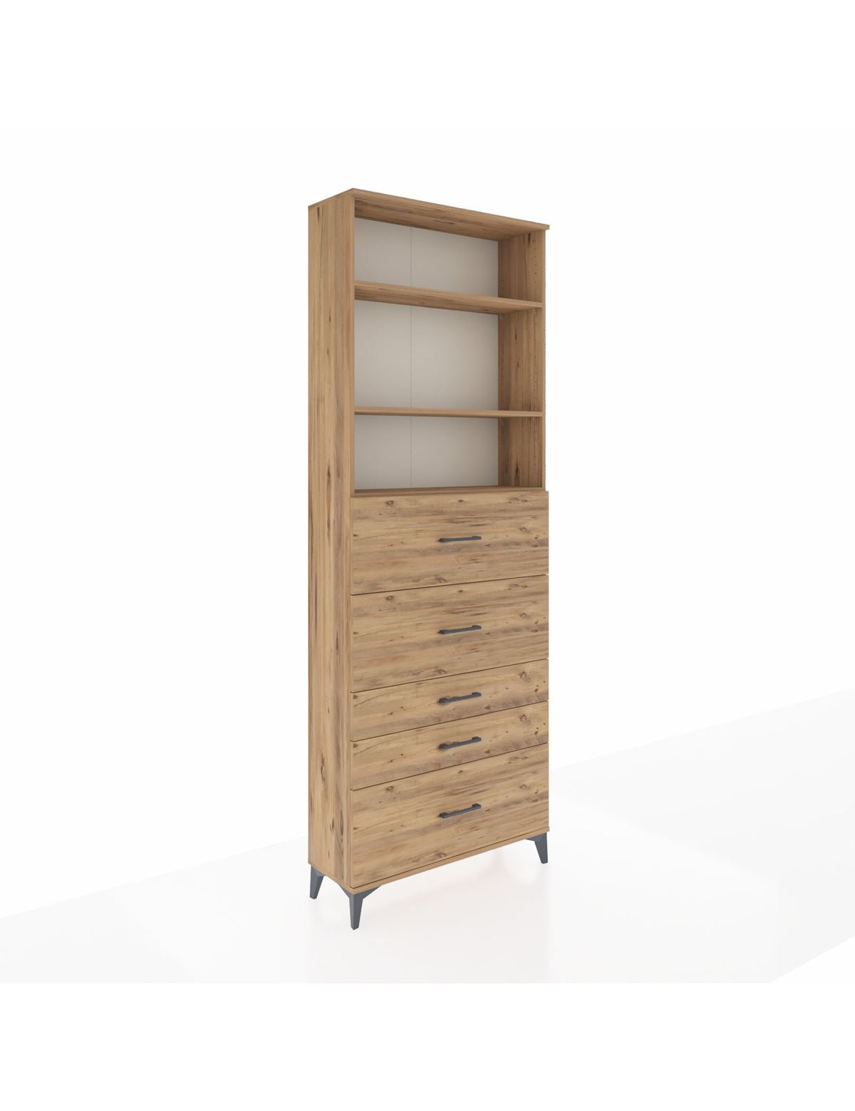 Arges Dolap 3 Raflı 5 Çekmeceli 88x30x243 Çam-Çam